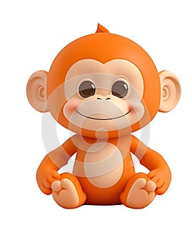 Cute monkey 3d illustration mascot cartoon design isolated on white background AI generated image