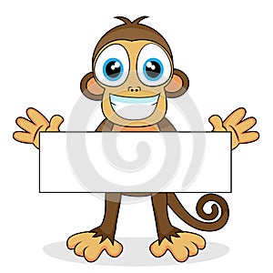 Cute monkey with blank sign