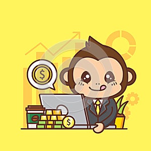 Cute monkey business concept illustration