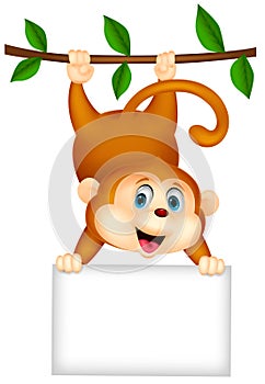 Cute monkey cartoon with blank sign