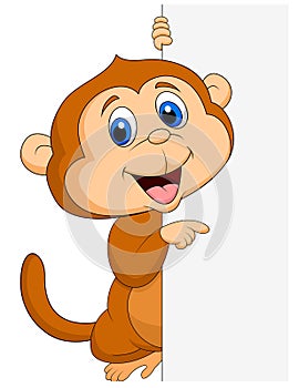 Cute monkey cartoon with blank sign