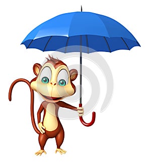 Cute Monkey cartoon character with umbrella