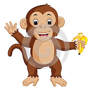 Cute monkey cartoon eating banana