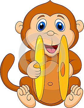 Cute monkey cartoon playing cymbal photo