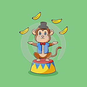 Cute monkey circus banana trowhing