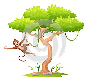 Cute monkey hanging on a tree