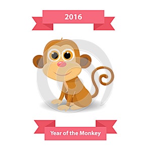 Cute monkey happy new year greeting card. 2016 new year symbol.