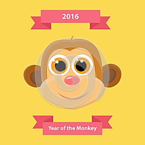 Cute monkey happy new year greeting card. 2016 new year symbol.