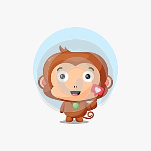 Cute monkey with love sign hand cartoon illustration