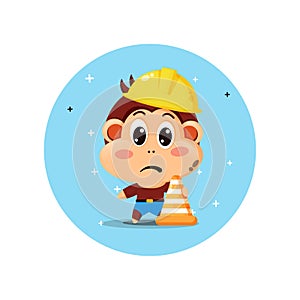 Cute monkey mascot works in construction