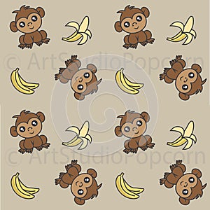 Cute monkey print for children fashion or interior industry
