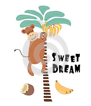 Cute monkey print .vector illustration for childish t shirt,clothes