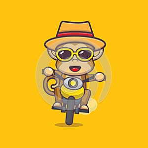 Cute monkey riding a motorcycle in summer time