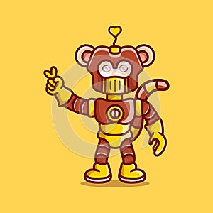 cute monkey robot with love peace hand sign