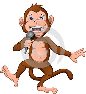 Cute monkey singing with microphone