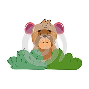 Cute monkey sitting in the grass cartoon isolated icon desig