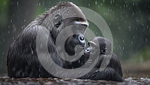 Cute monkey sitting in a tree, looking at camera with love generated by AI