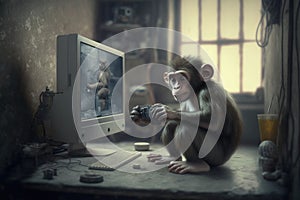 Cute Monkey Using Computer Generative AI