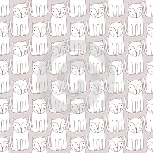 Cute monochrome Cats. Cartoon vector seamless pattern.