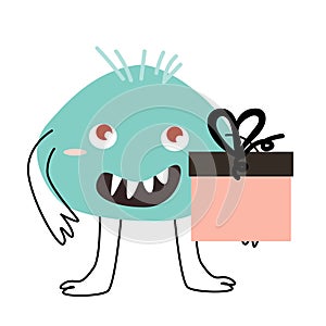 Cute monster baby character for anniversary card