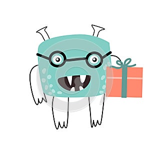 Cute monster baby character for anniversary with gift