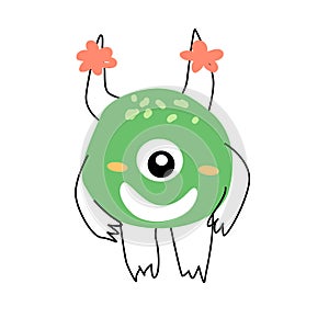 Cute monster baby girl character in green color