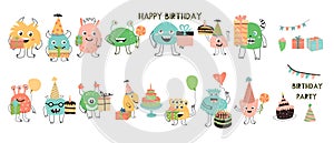 Cute monster characters for anniversary card big set