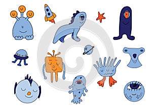 Cute monster icons in cartoon style