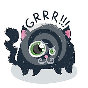 Cute monster kitten with text. Vector illustration for t shirt and print design