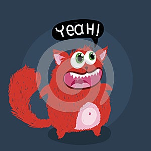 Cute monster kitten with text. Vector illustration for t shirt and print design