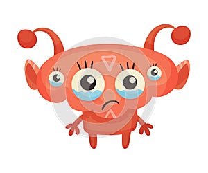 Cute Monster Standing with His Eyes Full of Tears Vector Illustration