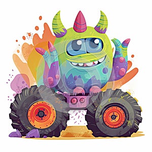 Cute monster truck cartoon collection. Monster truck illustration with colorful bodies. Cute monster truck baby with happy faces.