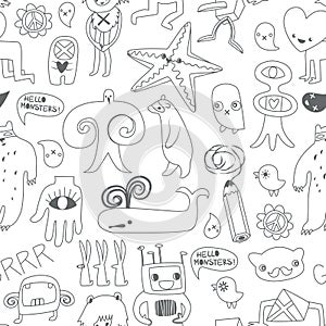 Cute monsters and freaks. Seamless background photo