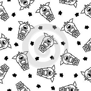 Cute monsters. Seamless pattern. Coloring Page