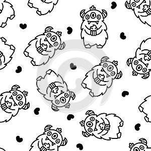 Cute monsters. Seamless pattern. Coloring Page