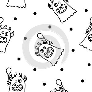 Cute monsters. Seamless pattern. Coloring Page