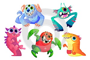 Cute monsters set, cartoon funny vector characters