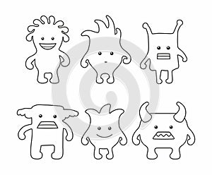 Cute Monsters Set. thin line style