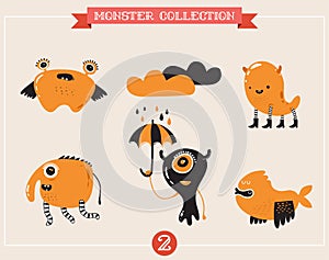 cute monsters, set of vector illustrations