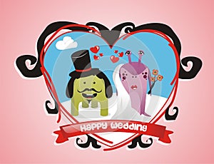 Cute monsters wedding couple