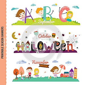 Cute Monthly Seasonally Vector Backgrounds Banners