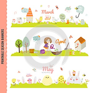 Cute Monthly Seasonally Vector Backgrounds Banners