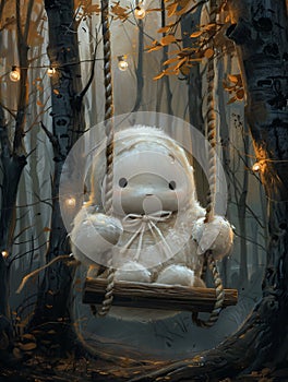 Cute and Moody: The Trend of White Stuffed Animals on Swings in