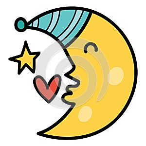 Cute moon character in cartoon style. Sweet dreams icon