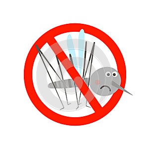 Cute mosquito insect in prohibitory sign. Stop mosquito vector