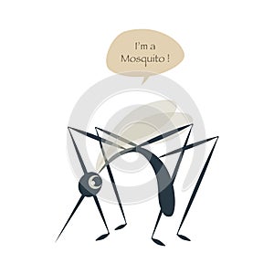 Cute mosquito isolated on white background and speech balloon