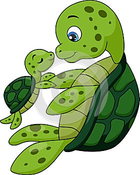 Cute mother and baby turtle cartoon