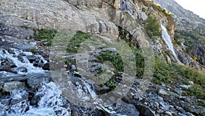 cute mountain high land fast water cascade at summer day - photo of nature