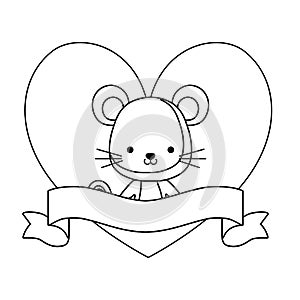 cute mouse animal with ribbon in frame