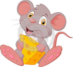 Cute mouse cartoon holding cheese